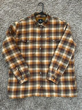 Volcom Men's Plaid Shirt Jacket in Brown and Yellow Tones